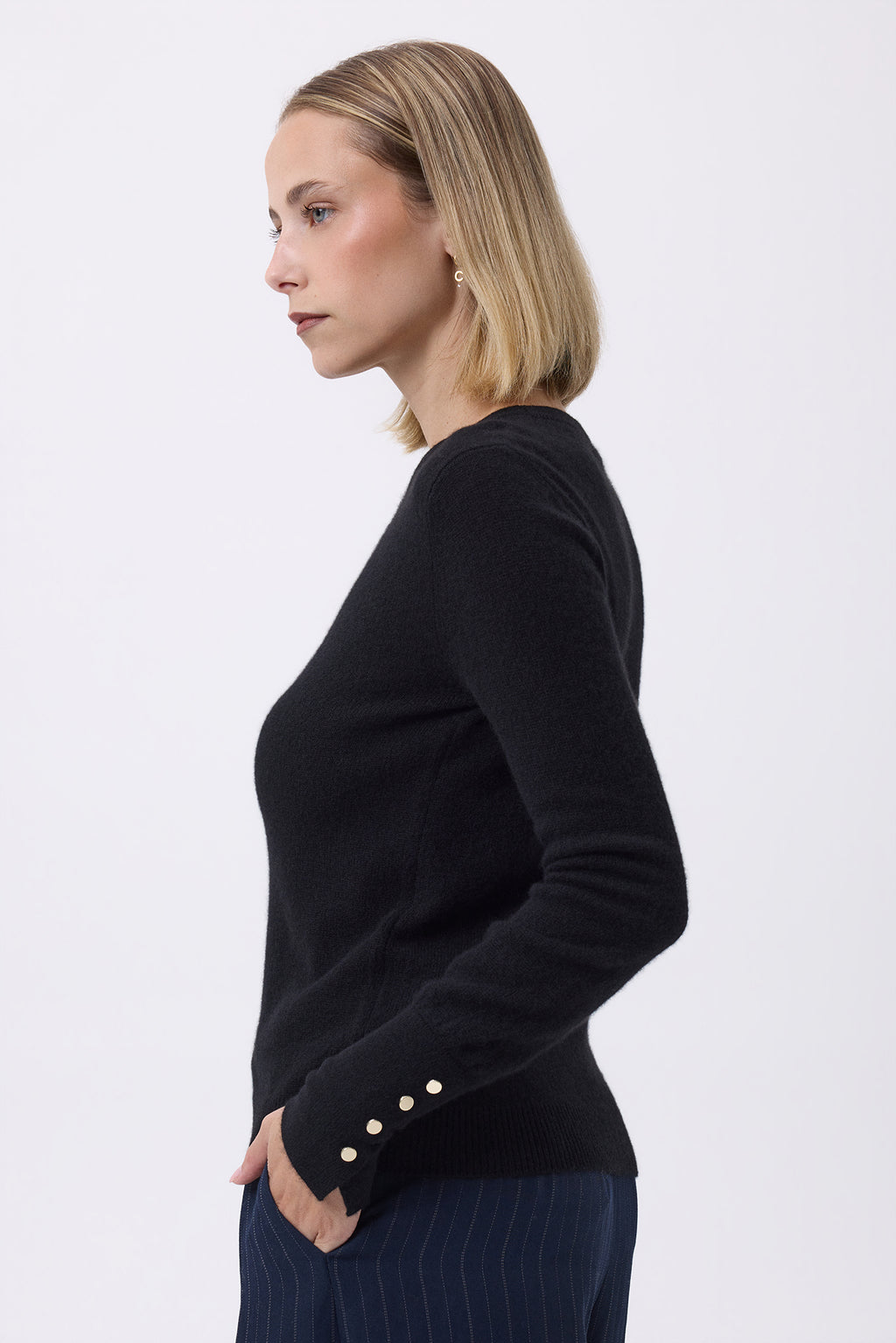 Pull Col Rond Boutons Dorés Hommeches Ballon Oslo - Noir - Femme