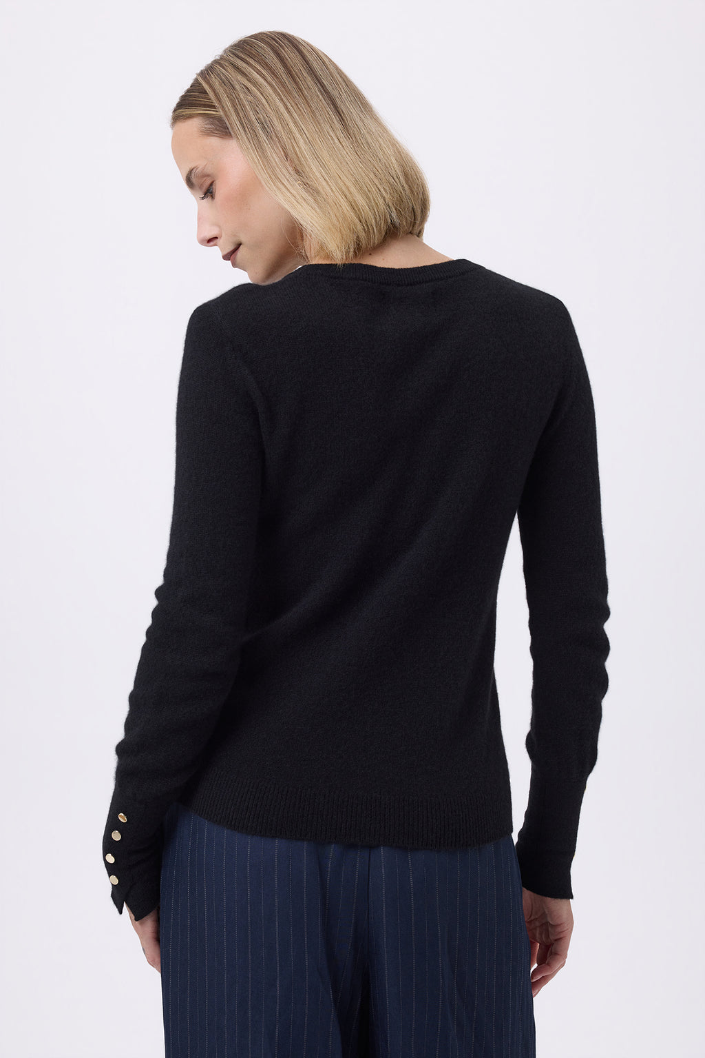 Pull Col Rond Boutons Dorés Hommeches Ballon Oslo - Noir - Femme