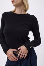 Pull Col Rond Boutons Dorés Hommeches Ballon Oslo - Noir - Femme