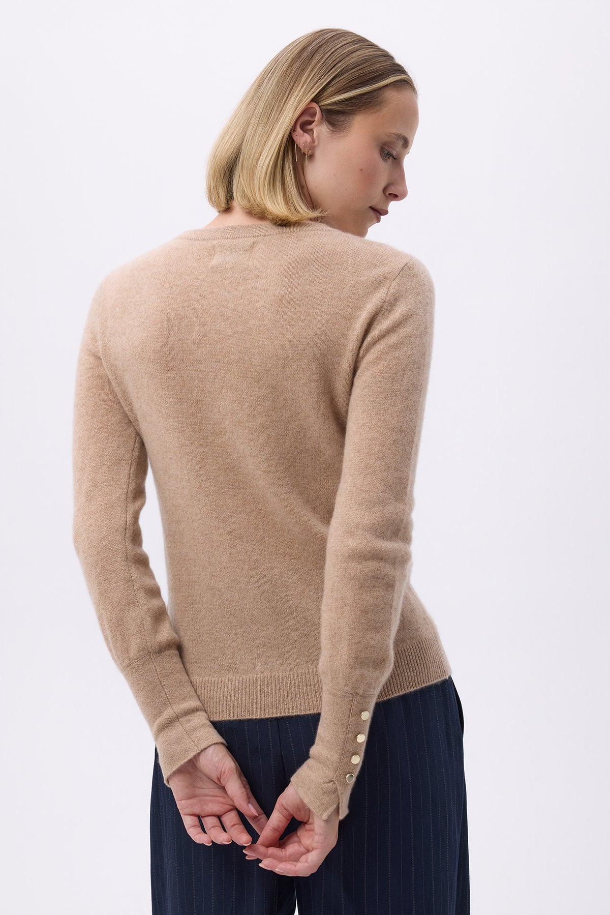 Trui Met Ronde Hals Goudkleurige Knopen Ballonmouwen Oslo - Crèmebeige - Dames