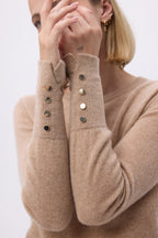 Trui Met Ronde Hals Goudkleurige Knopen Ballonmouwen Oslo - Crèmebeige - Dames