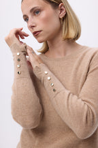 Trui Met Ronde Hals Goudkleurige Knopen Ballonmouwen Oslo - Crèmebeige - Dames