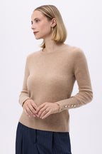 Trui Met Ronde Hals Goudkleurige Knopen Ballonmouwen Oslo - Crèmebeige - Dames