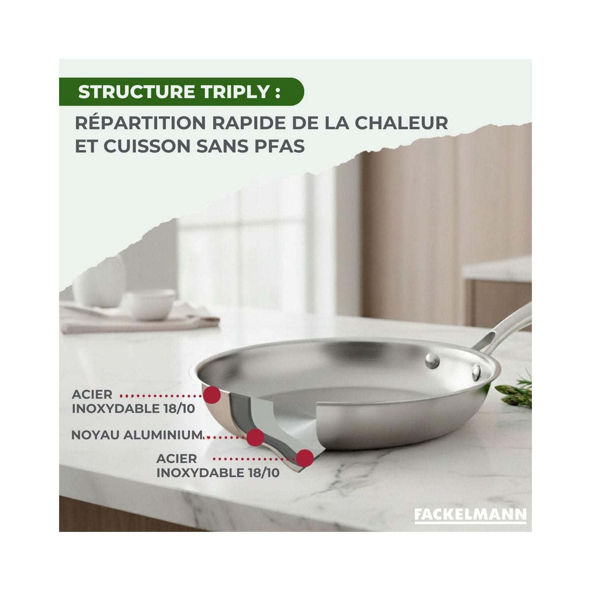 Padella In Acciaio Inox 18/10 Triply Fackelmann Vita3 - Inox