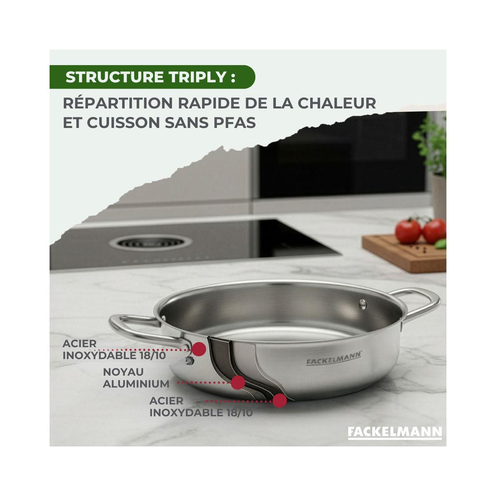 Tegame In Acciaio Inox 18/10 Triplo Strato Fackelmann Vita3 - Inox