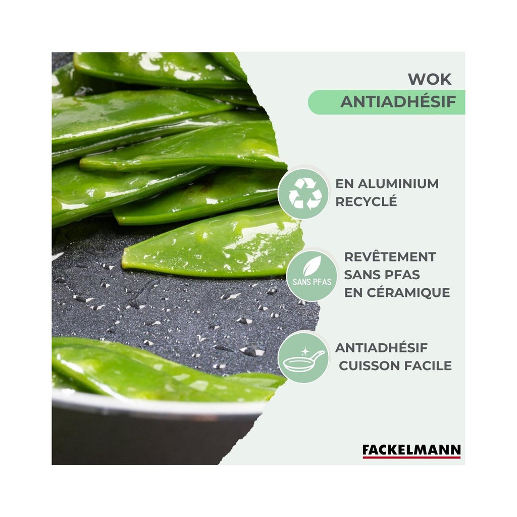 Aluminium Wok With PFAS-Free Ceramic Non-Stick Coating Fackelmann Brandao - Black/Green