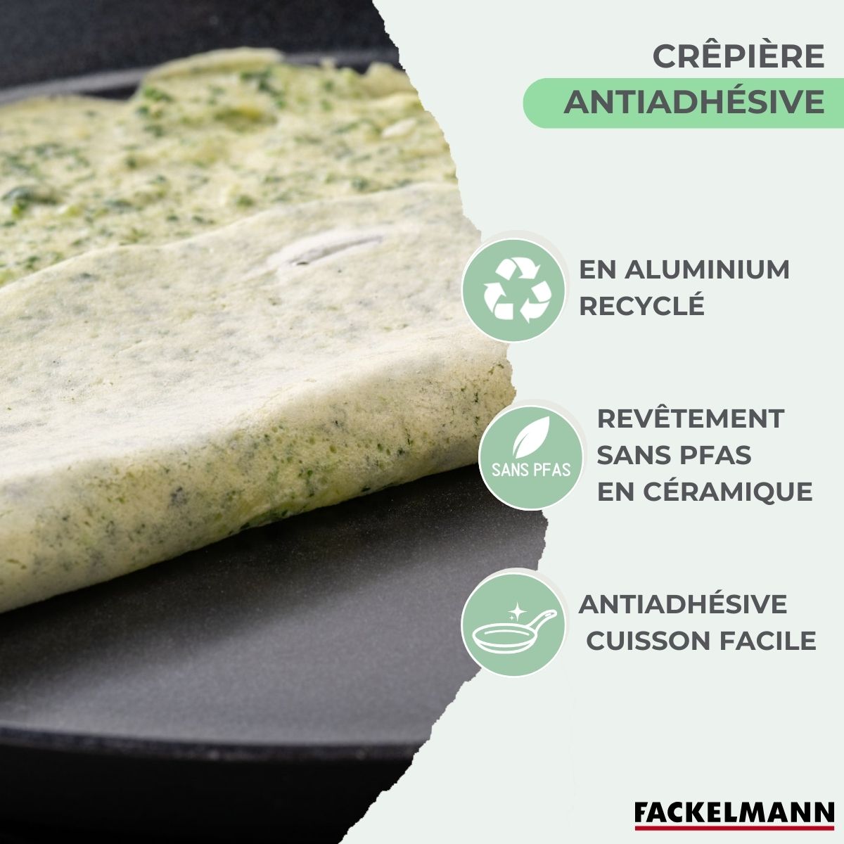 Crepera De Aluminio Con Revestimiento Cerámico Antiadherente Sin PFAS Fackelmann Brandao - Negro/Verde