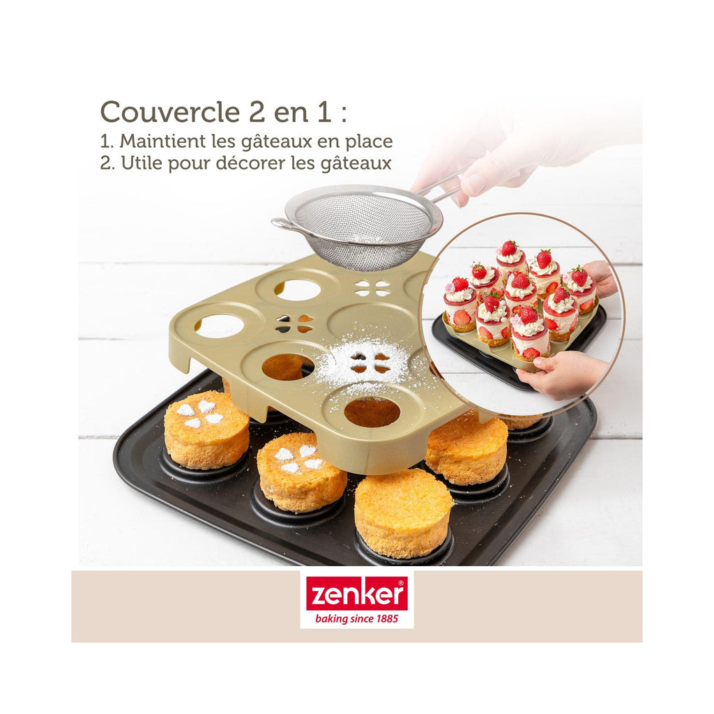 9-Cup Individual Cake Tin With Lid Zenker Bake Click And Go - Black