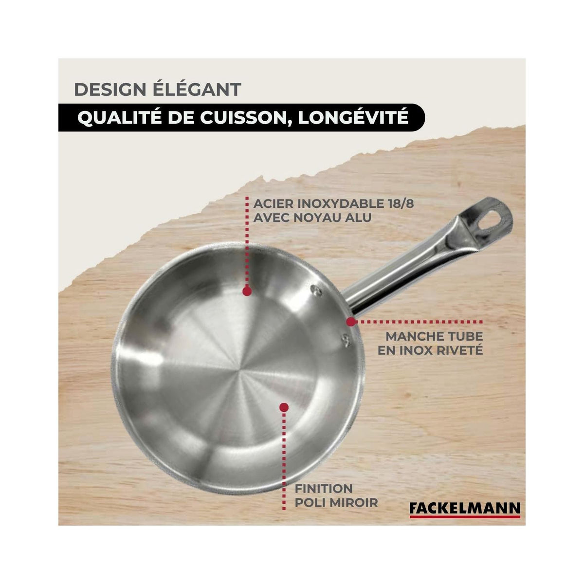 Batería De Cocina Con 3 Sartenes, 3 Cacerolas Y 6 Utensilios De Cocina Fackelmann Etherna Brillante Oxford - Inox