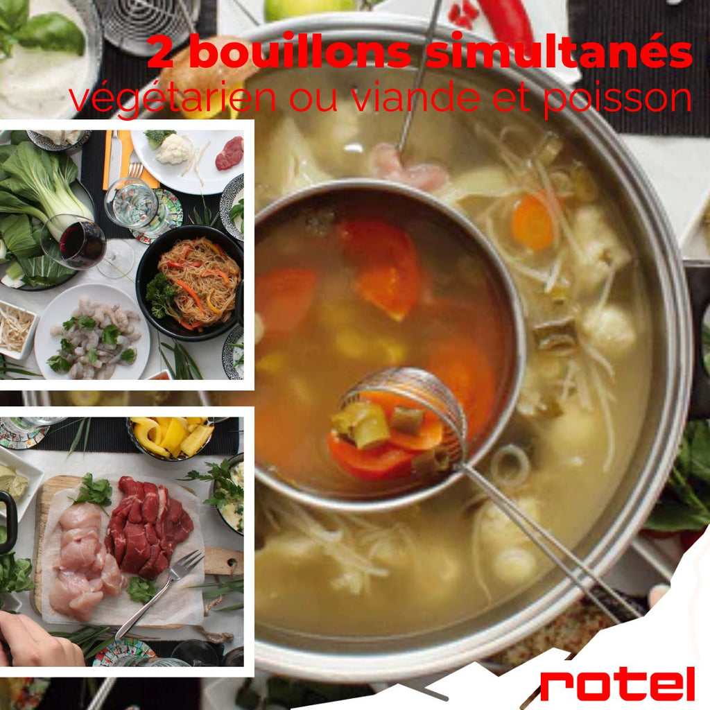 Aparato Para Fondue China De 2 Compartimentos Con Tenedores Y Coladores Rotel - Negro/Inox