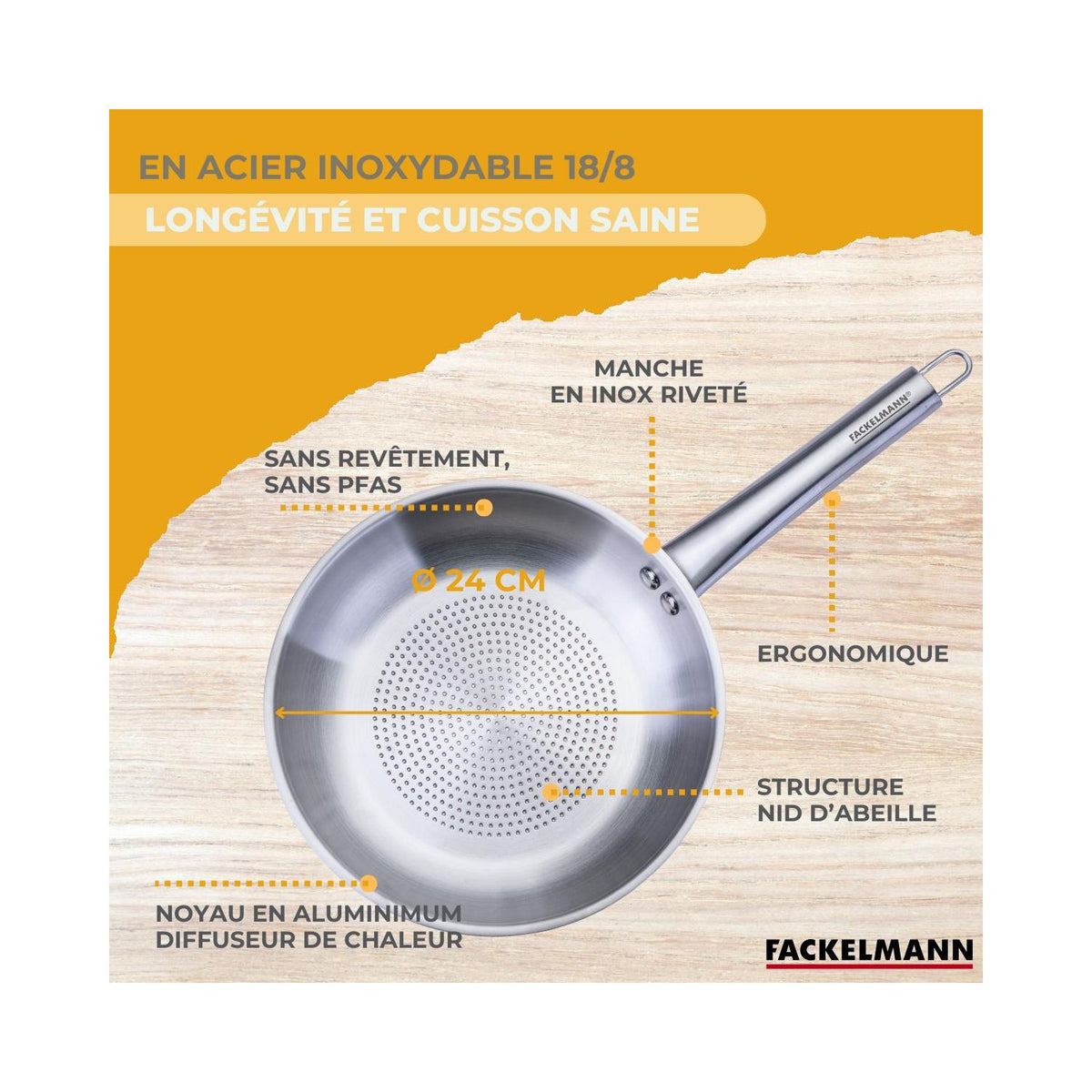 Sartén De Acero Inoxidable 18/8 Fackelmann Ovalgriff - Acero Inoxidable