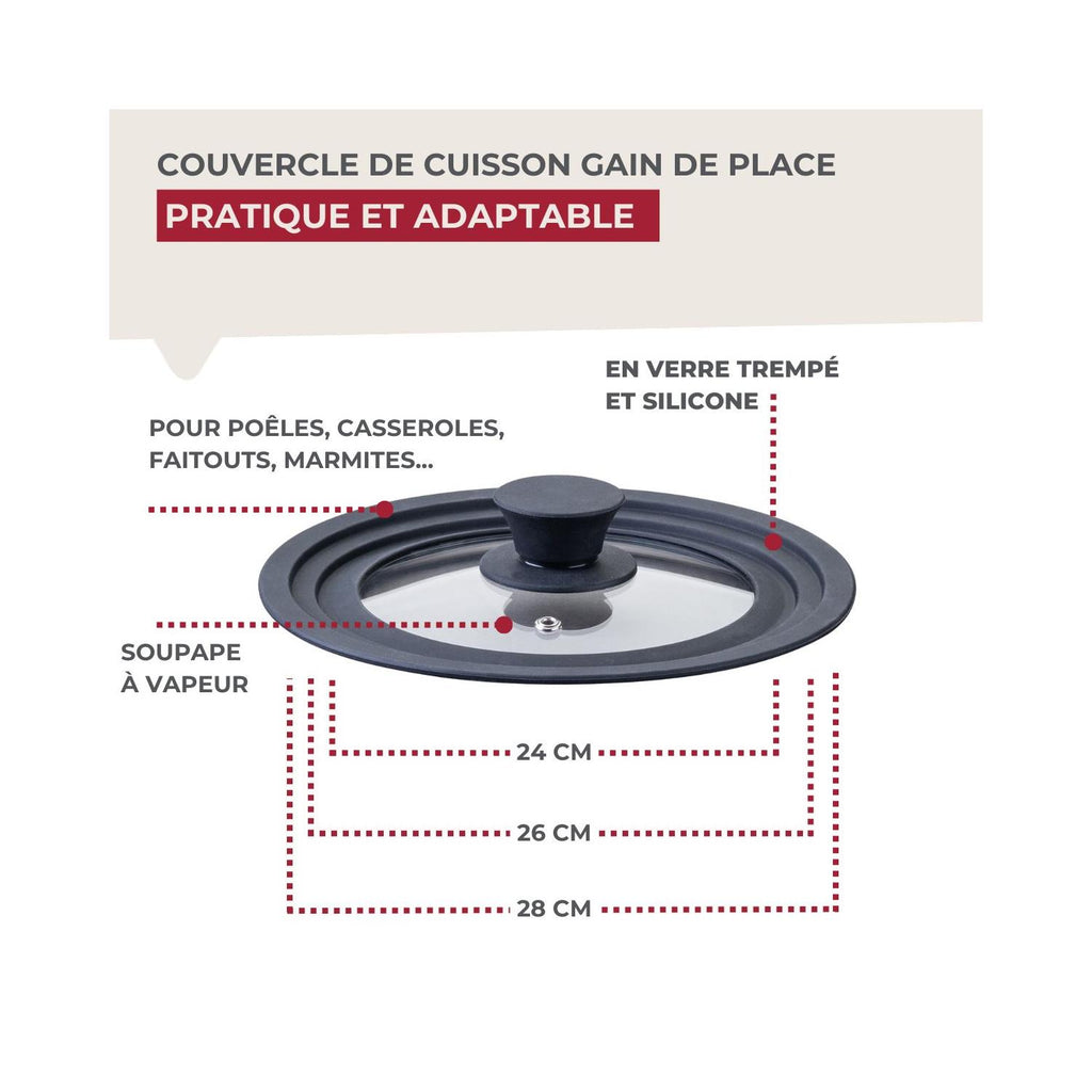 Coperchio Di Cottura Adattabile In Vetro E Silicone Fackelmann - Trasparente/Nero