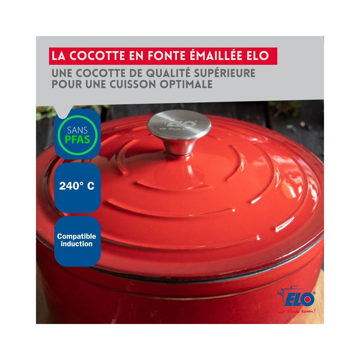 Elo Cherry Red Enamelled Cast Iron Casserole Dish - Red