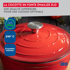 Cocotte Baja De Hierro Fundido Esmaltado Rojo Cereza Elo - Rojo