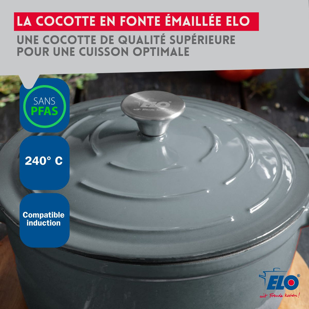 Classic Grey Enamelled Cast Iron Casserole Dish Elo - Grey