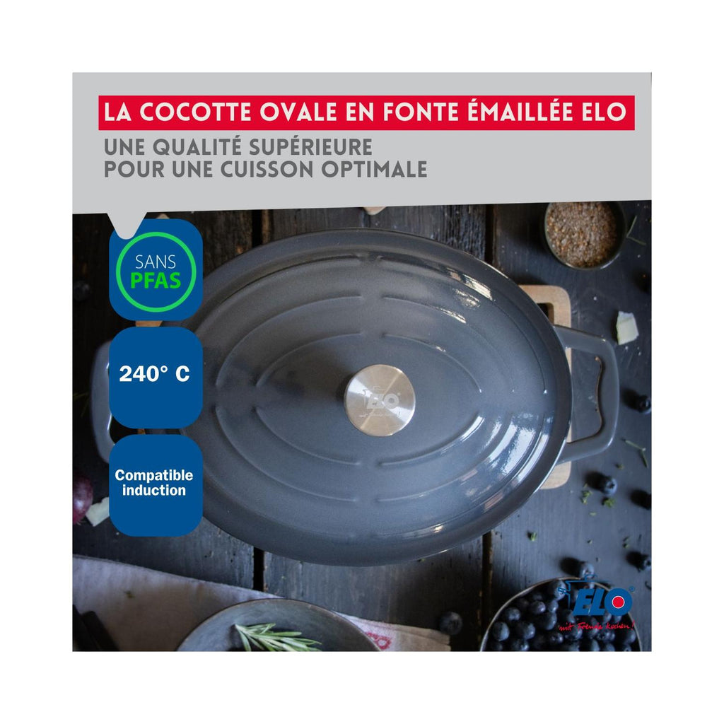 Cocotte Ovale En Fonte Émaillée Gris Classique Elo - Gris