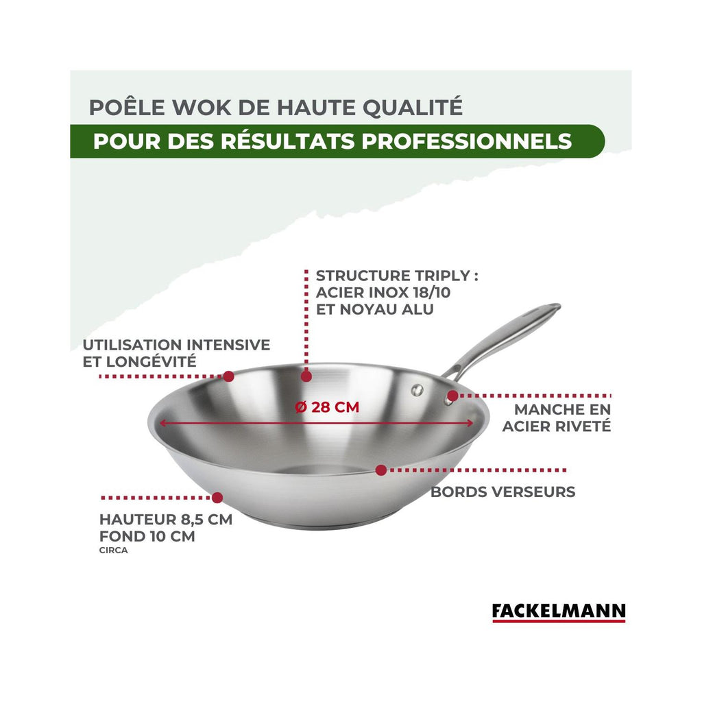 Wok In Acciaio Inox 18/10 Triply Fackelmann Vita3 - Inox