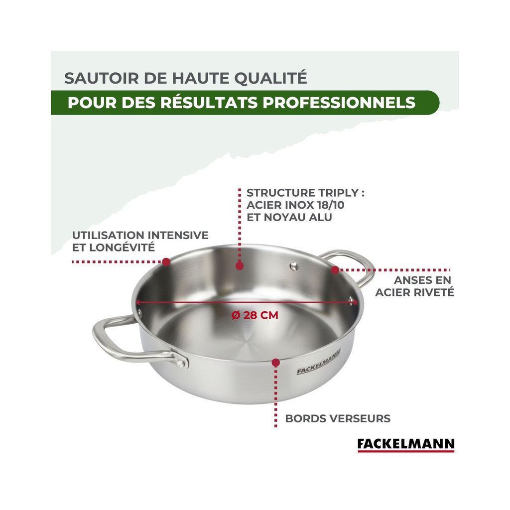 Tegame In Acciaio Inox 18/10 Triplo Strato Fackelmann Vita3 - Inox