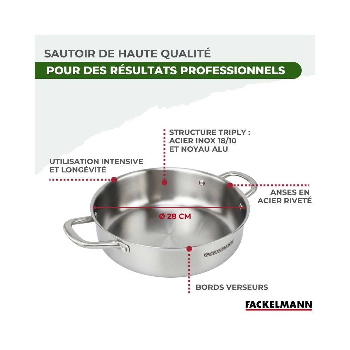 Tegame In Acciaio Inox 18/10 Triplo Strato Fackelmann Vita3 - Inox