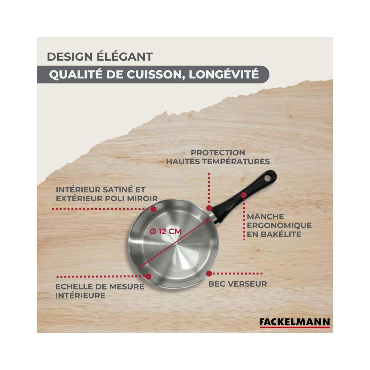 Fackelmann Geneva Stainless Steel Saucepan - Grey/Black