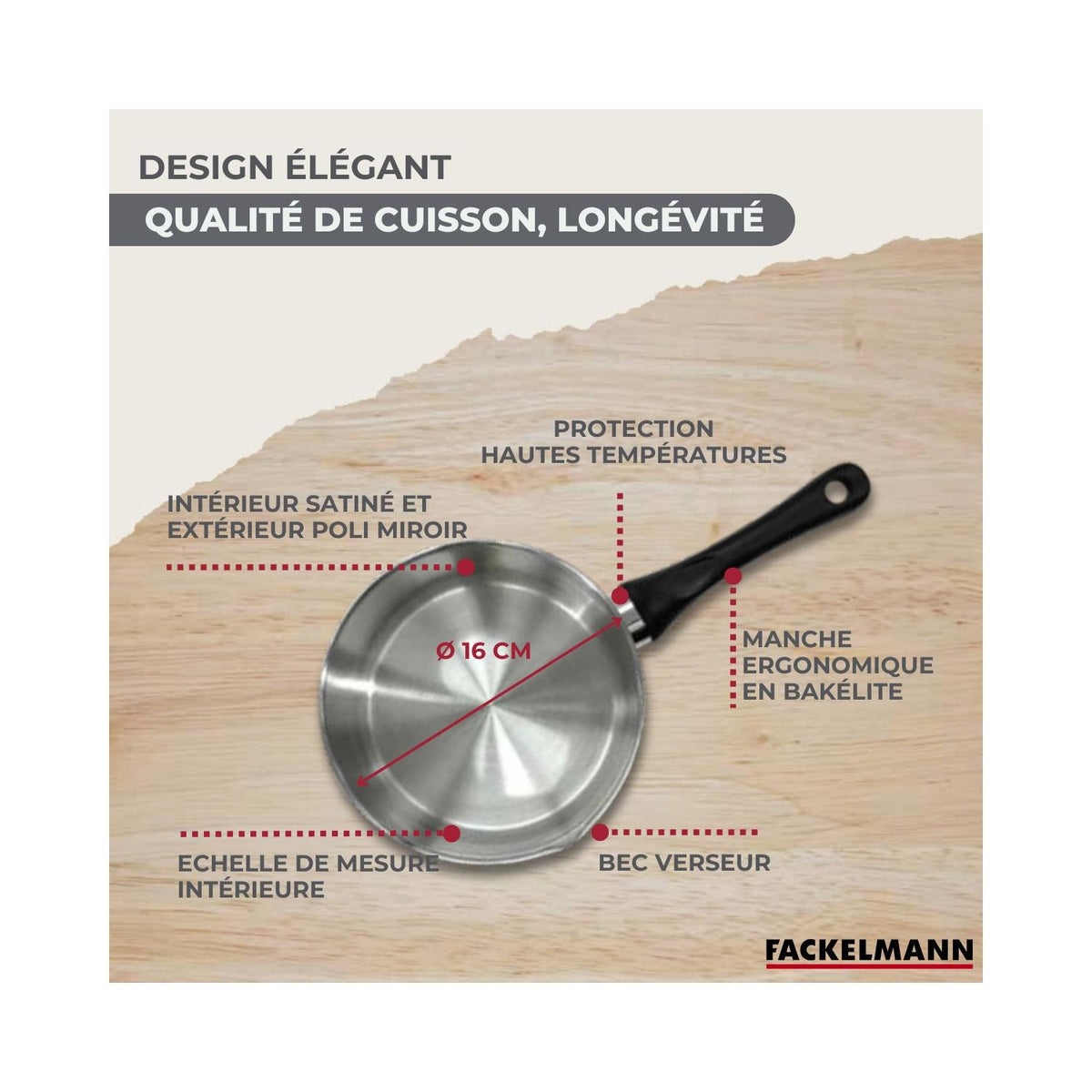 Fackelmann Geneva Stainless Steel Saucepan - Grey/Black