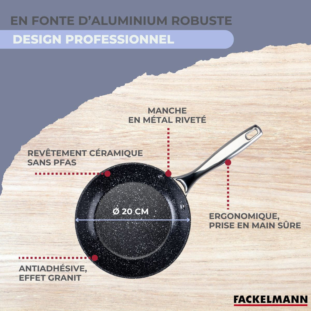 Cast Aluminium Frying Pan With PFAS-Free Ceramic Non-Stick Coating Fackelmann - Black/Grey