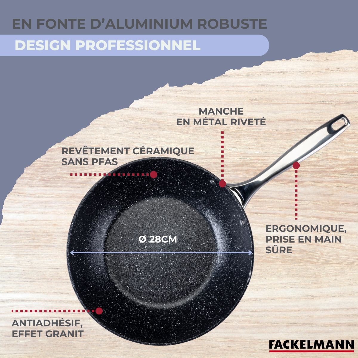 Wok In Ghisa Di Alluminio Con Rivestimento Antiaderente Ceramico Senza PFAS Fackelmann - Nero/Grigio