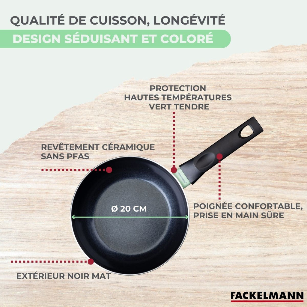 Aluminium Wok With PFAS-Free Ceramic Non-Stick Coating Fackelmann Brandao - Black/Green