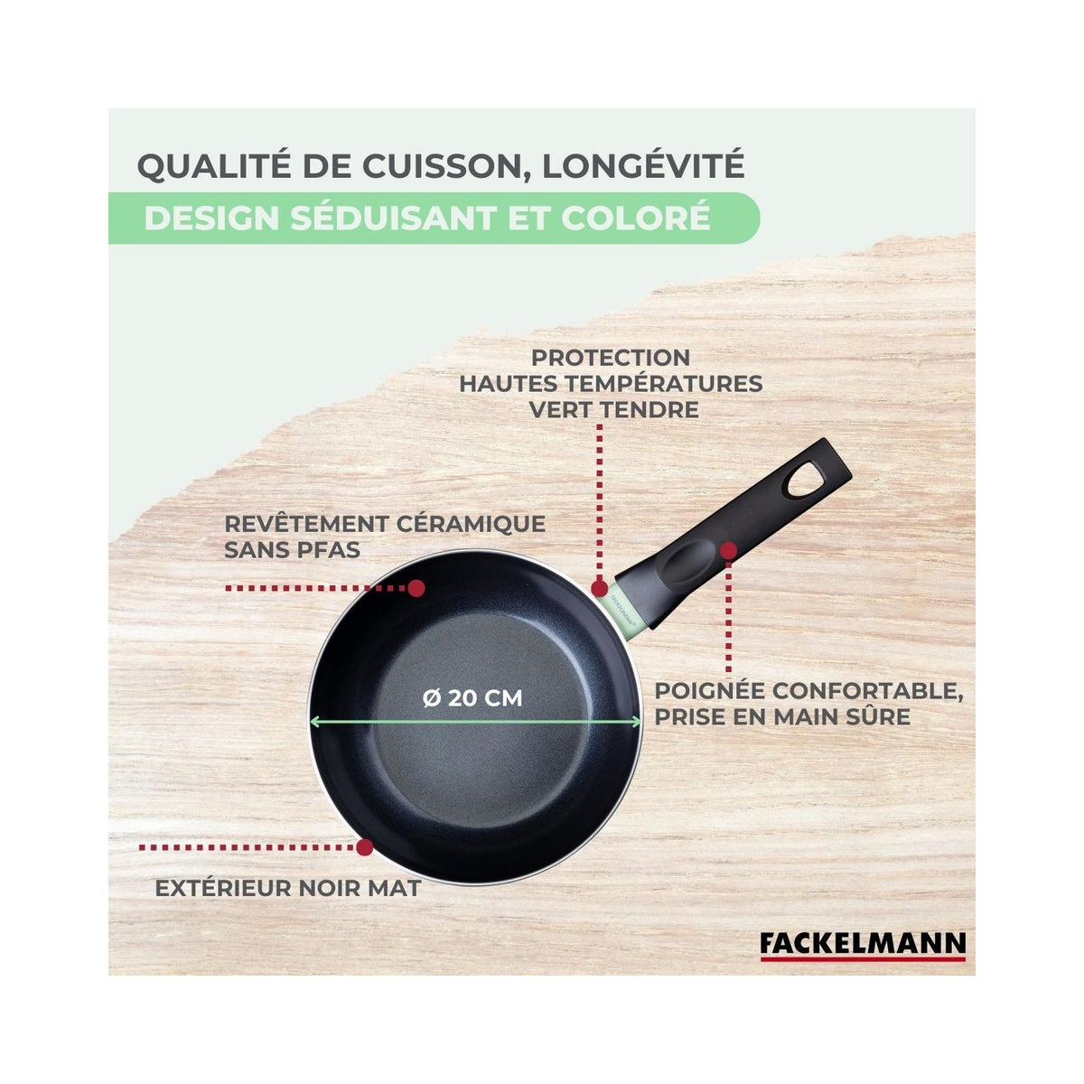Aluminium Wok With PFAS-Free Ceramic Non-Stick Coating Fackelmann Brandao - Black/Green