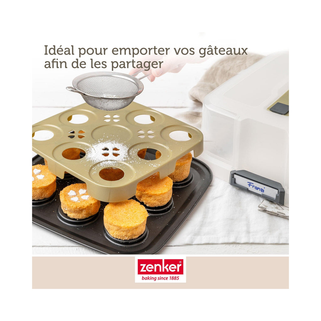 9-Cup Individual Cake Tin With Lid Zenker Bake Click And Go - Black