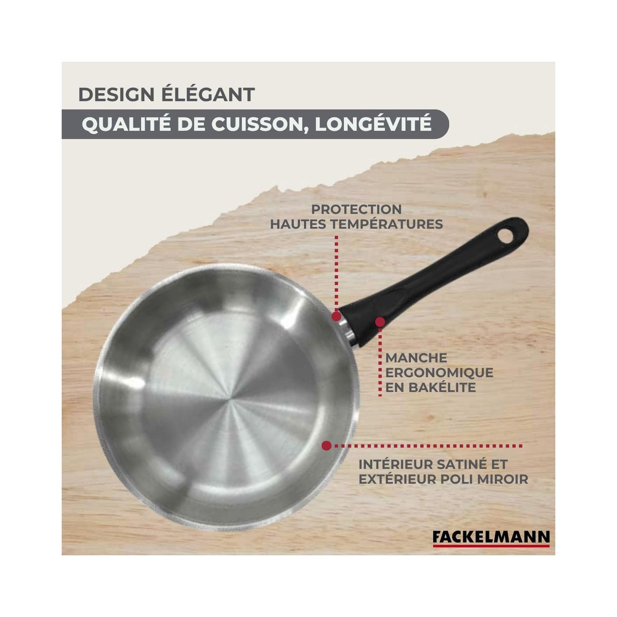 Batería De Cocina Con 3 Cazuelas Y 3 Cazos Y 5 Utensilios De Cocina Fackelmann Généva Brillant Vario - Acero Inoxidable/Negro