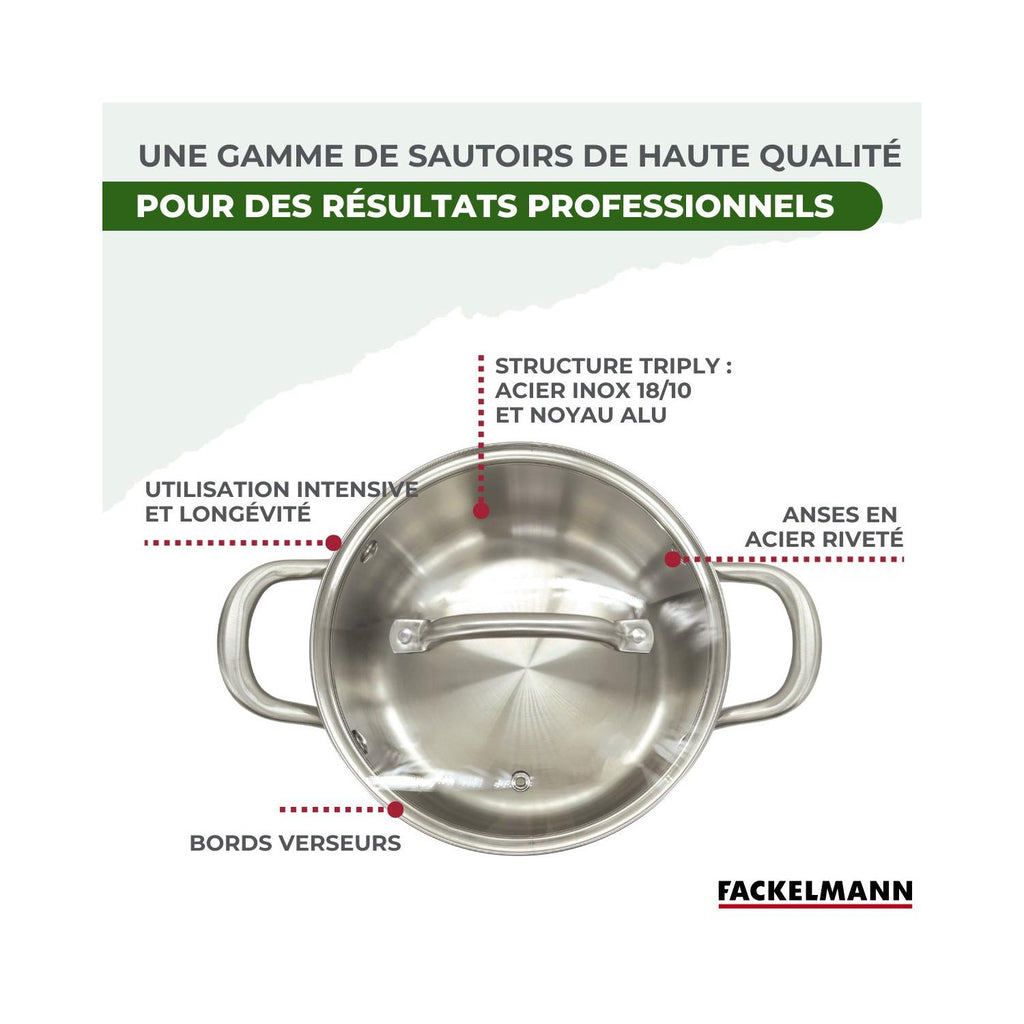 Batterie De Cuisine Avec 2 Faitouts En Inox Sans Pfas Fackelmann Vita3 - Gris