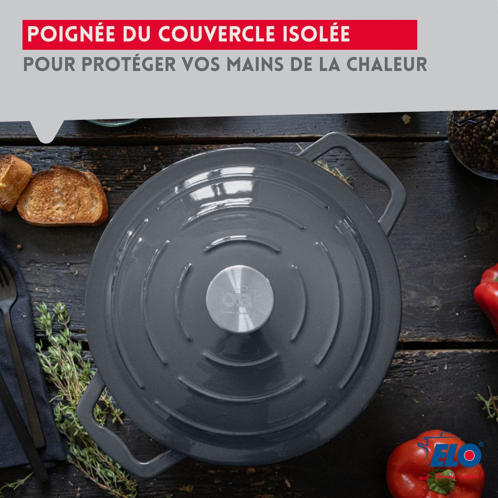 Classic Grey Enamelled Cast Iron Casserole Dish Elo - Grey