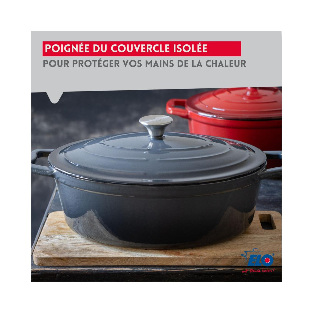Cocotte Ovale En Fonte Émaillée Gris Classique Elo - Gris