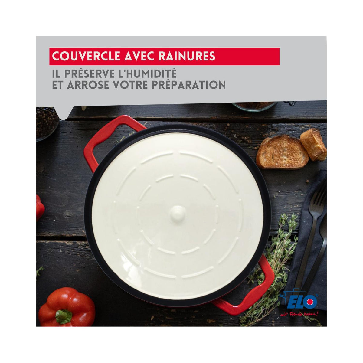 Elo Cherry Red Enamelled Cast Iron Casserole Dish - Red