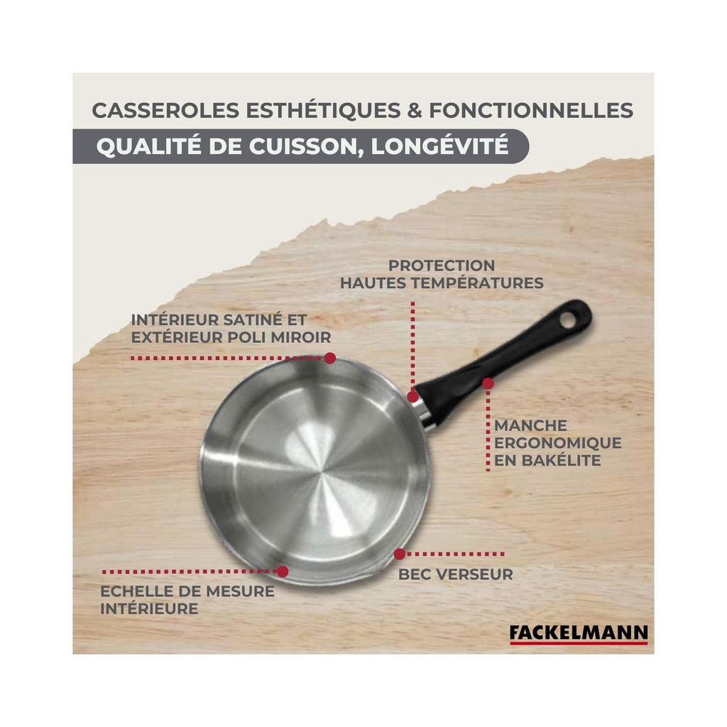 Batería De Cocina Con 3 Cazuelas Y 3 Cazos Y 5 Utensilios De Cocina Fackelmann Généva Brillant Vario - Acero Inoxidable/Negro