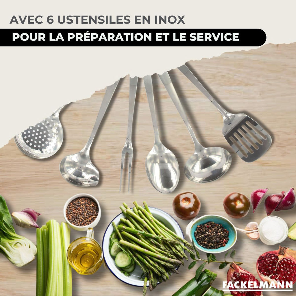 Batería De Cocina Con 3 Sartenes, 3 Cacerolas Y 6 Utensilios De Cocina Fackelmann Etherna Brillante Oxford - Inox