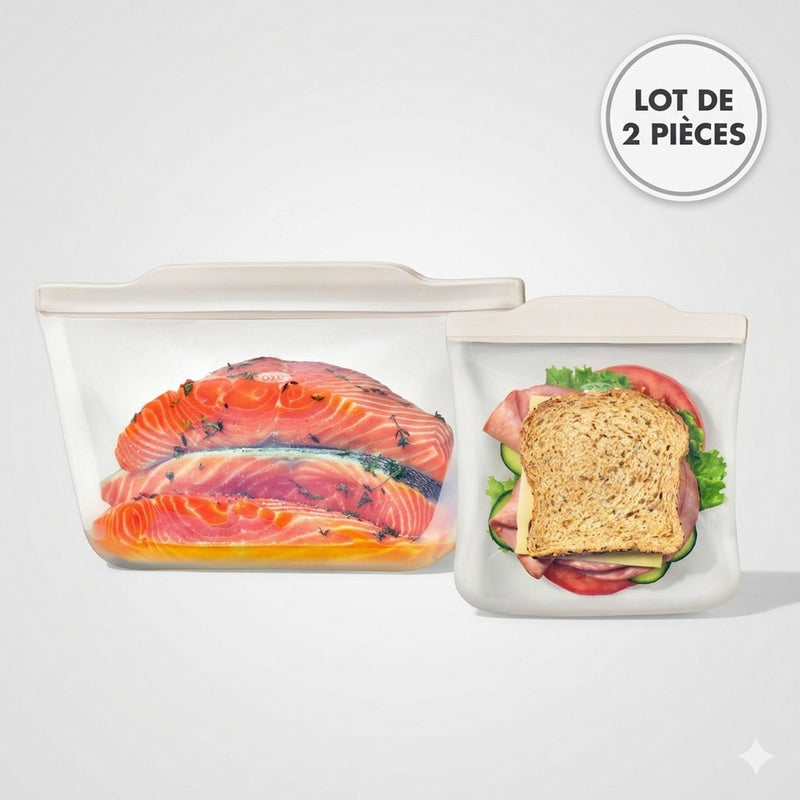 Lot : 1 Pochette De Conservation Silicone 828Ml + 1 Sac De Conservation Silicone