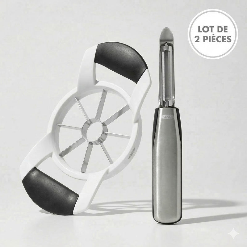 Lot : 1 Éplucheur Oscillant Inox + 1 Coupe-Pomme