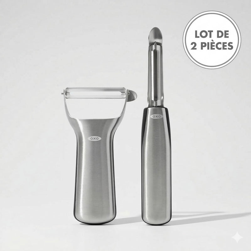 Lot : 2 Éplucheurs (1 Rasoir Y Inox + 1 Oscillant Inox)