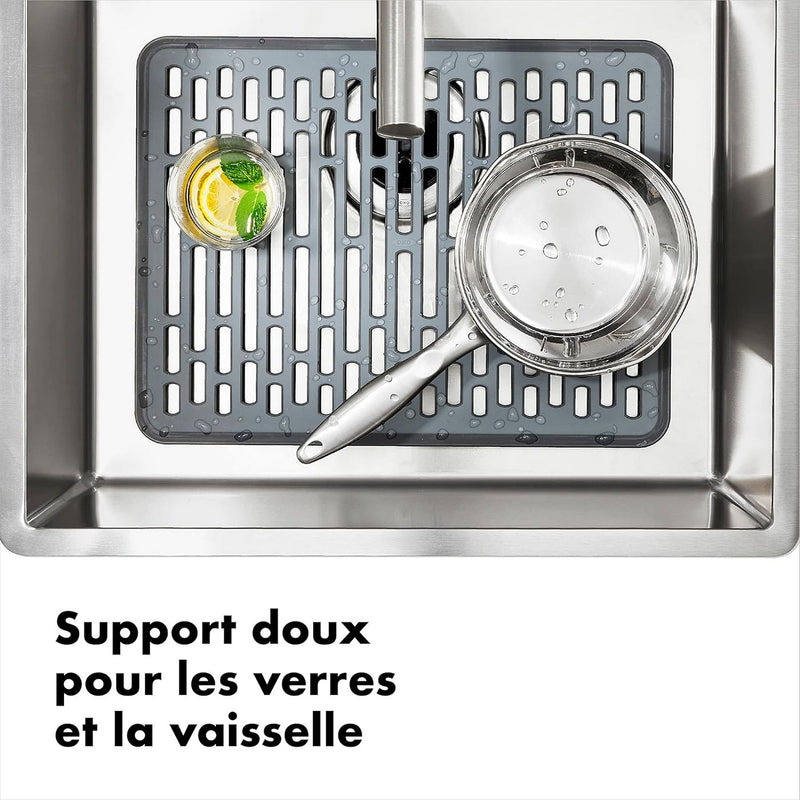 Lot : 1 Grand Tapis D'Évier En Silicone + 1 Organisateur D'Évier Inox