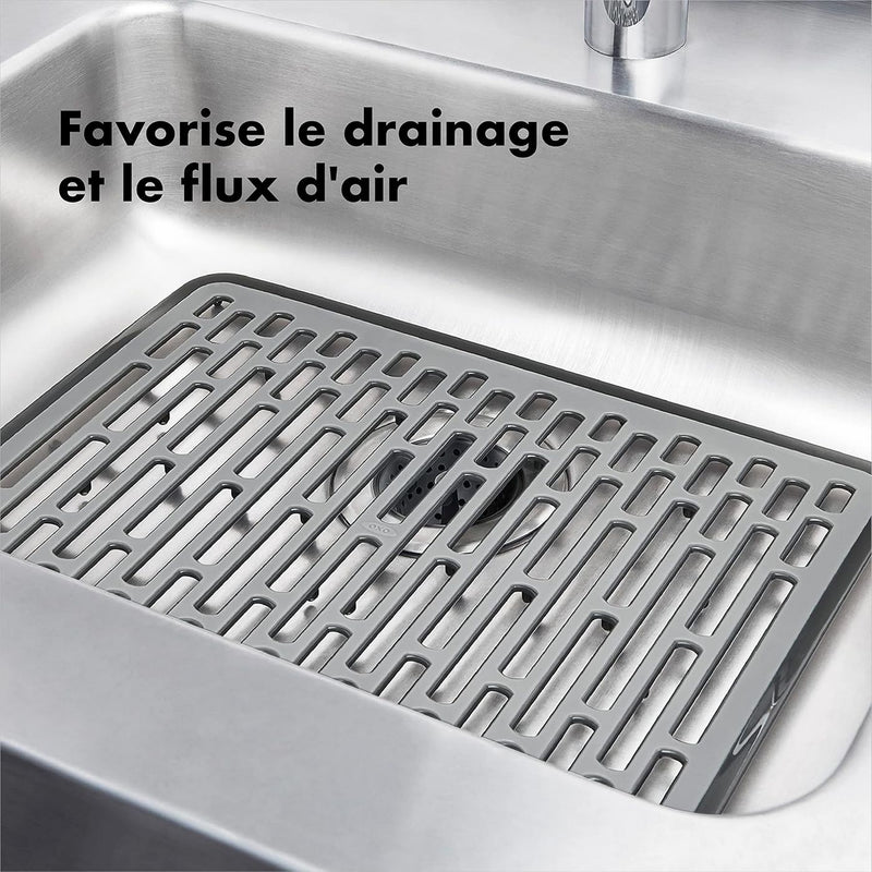 Lot : 1 Grand Tapis D'Évier En Silicone + 1 Organisateur D'Évier Inox