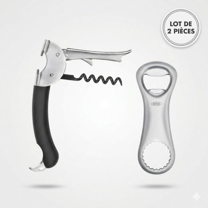 Lot : 1 Tire-Bouchon Sommelier + 1 Décapsuleur En Inox