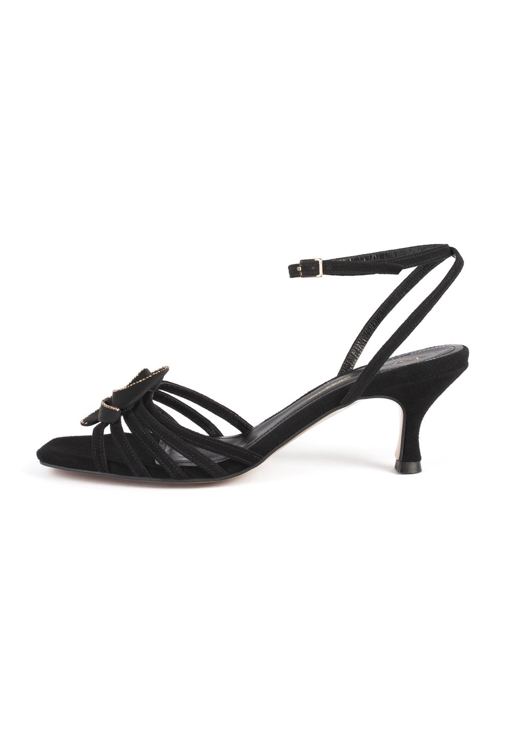 Dark Flower Heeled Sandals - Black