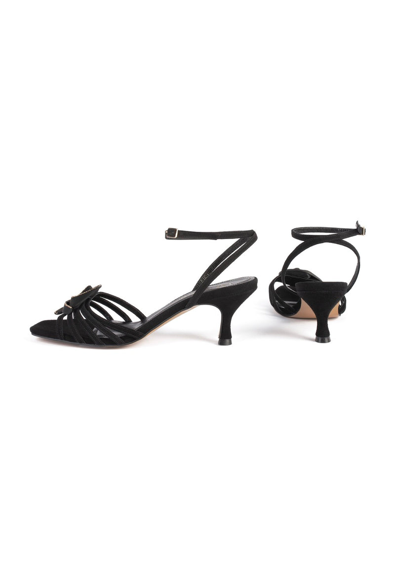 Sandalias de tacón con flores oscuras - Negro