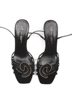 Dark Flower Heeled Sandals - Black