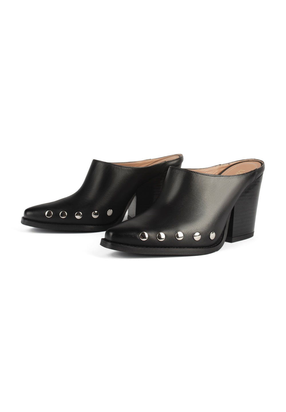 Silver Stars Heeled Mules - Black