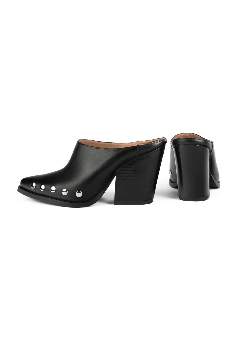Silver Stars Heeled Mules - Black
