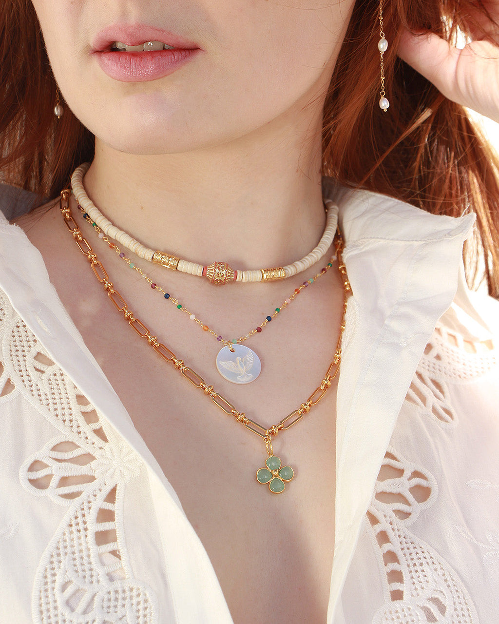 Collier Oceane - Blanc & Corail