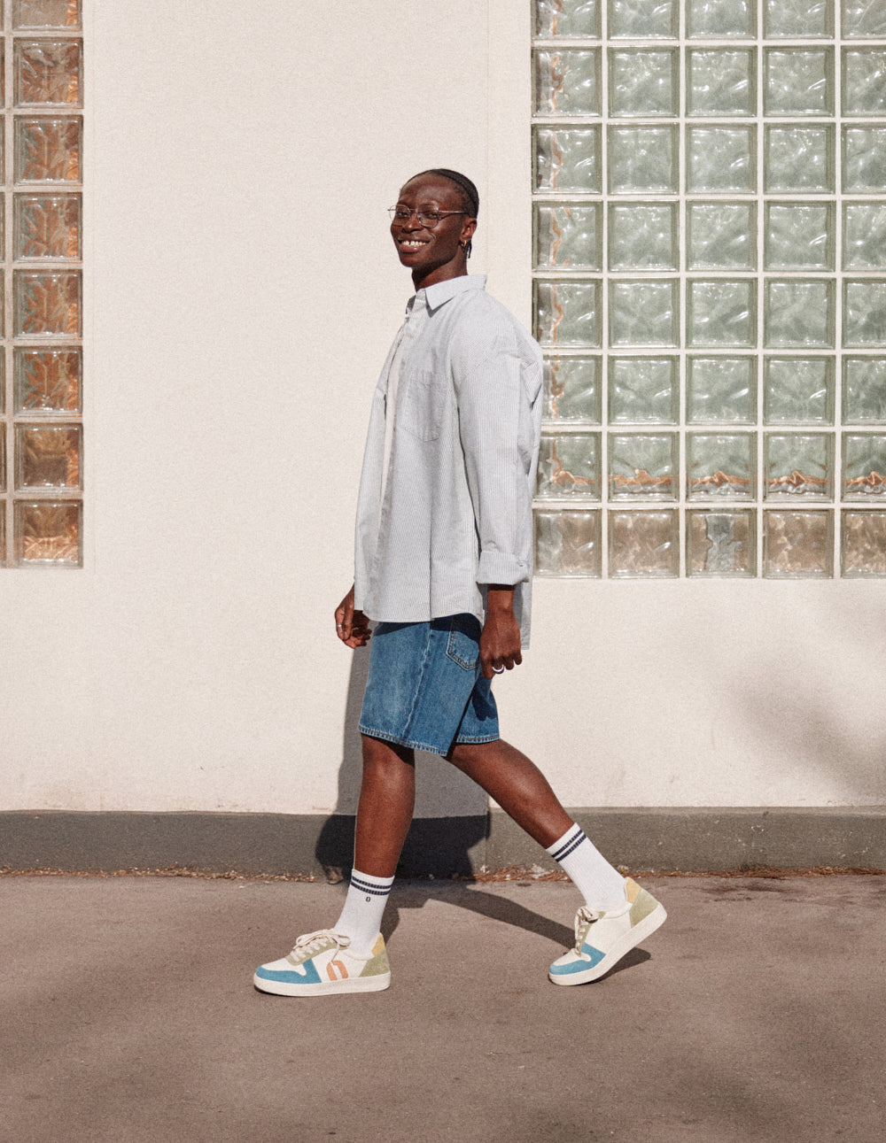 Baskets Basses Matthieu - Bleu Ciel Écru Kaki